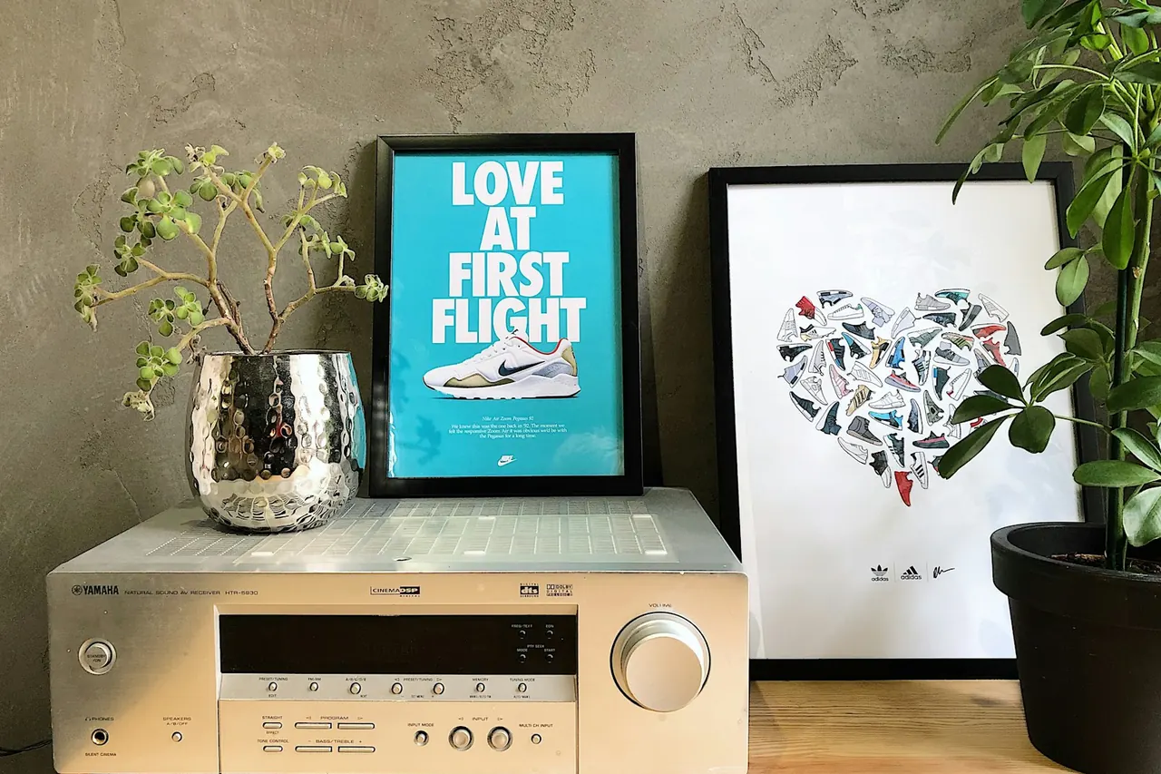 AV receiver on a living room cabinet