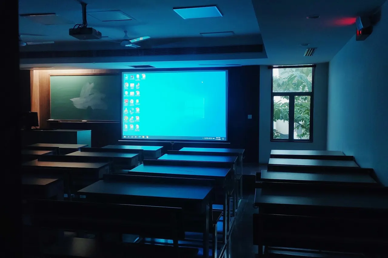 Classroom with a projector and projection screen