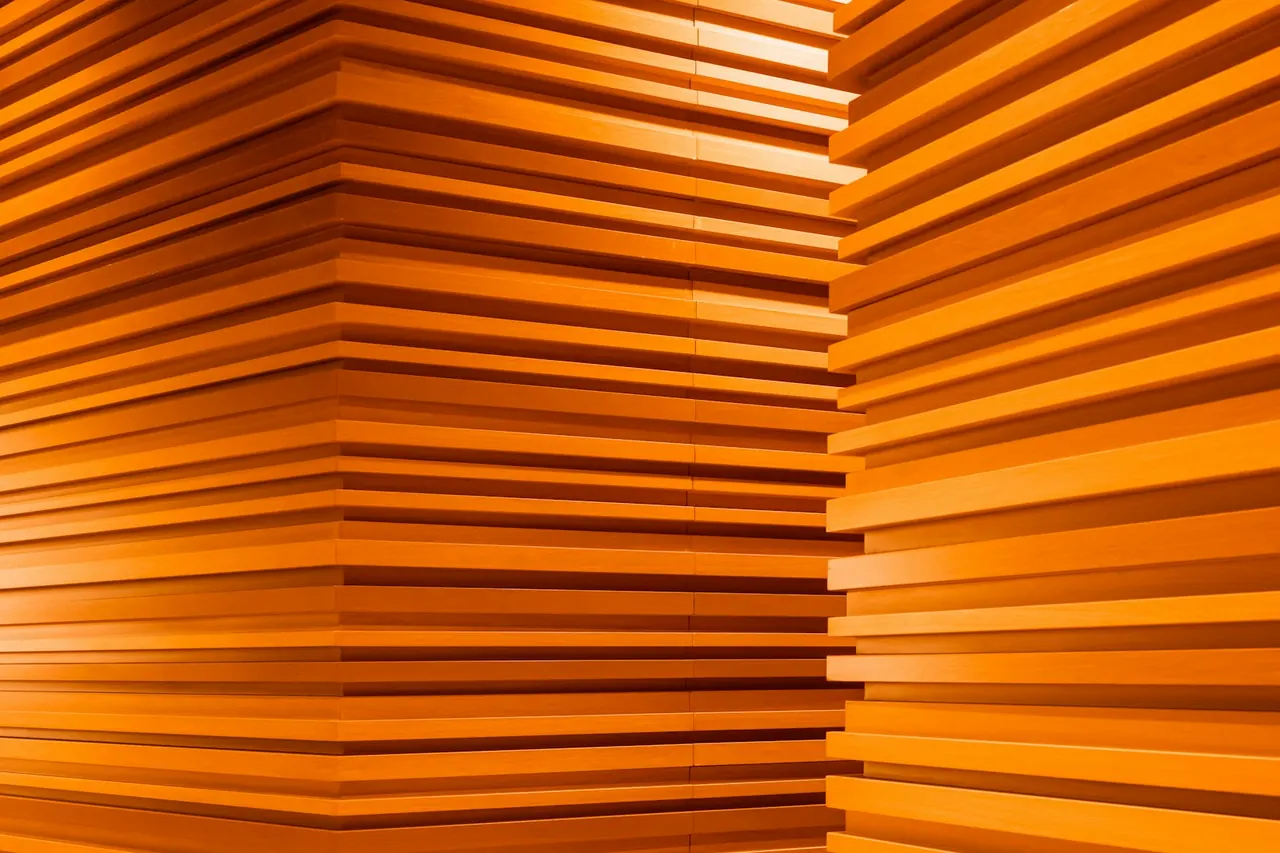 Wooden slatted acoustic wall treatment